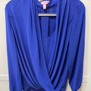 Lilly Royal Blue Long Sleeve Blouse Top Size Large